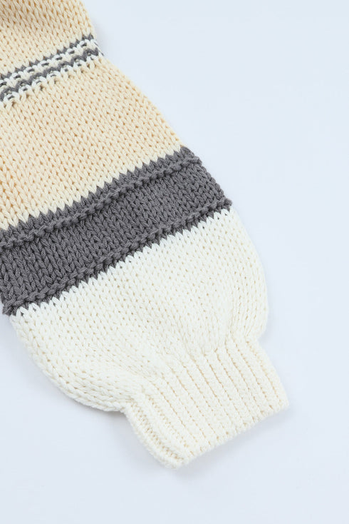 V-Neck Knitted Lantern Sleeve Pullover Sweater